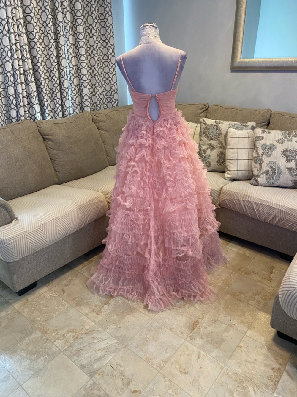 New Windsor Women Small Amabella Ruffled Glitter Tulle Ball Gown, Coral color - Picture 10 of 10